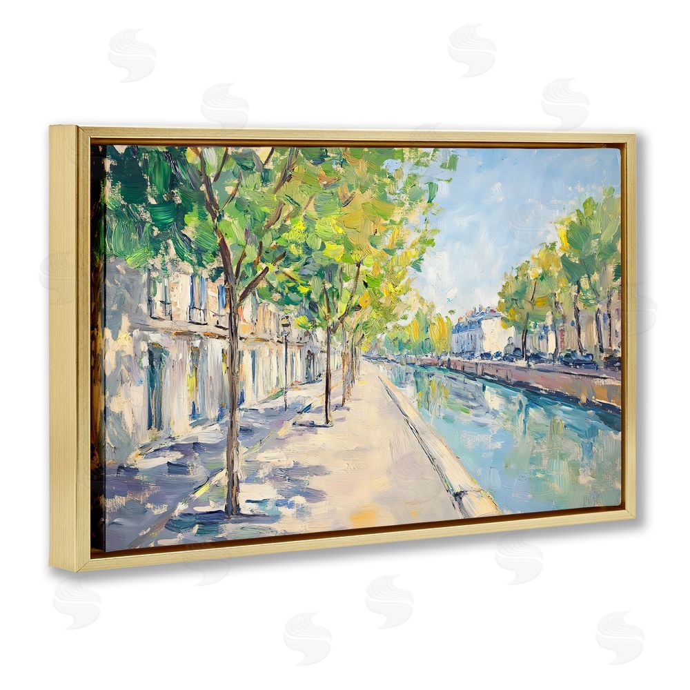 Creative Studio Montrouge Canal Promenade Gold Floating Framed Canvas Wall Art
