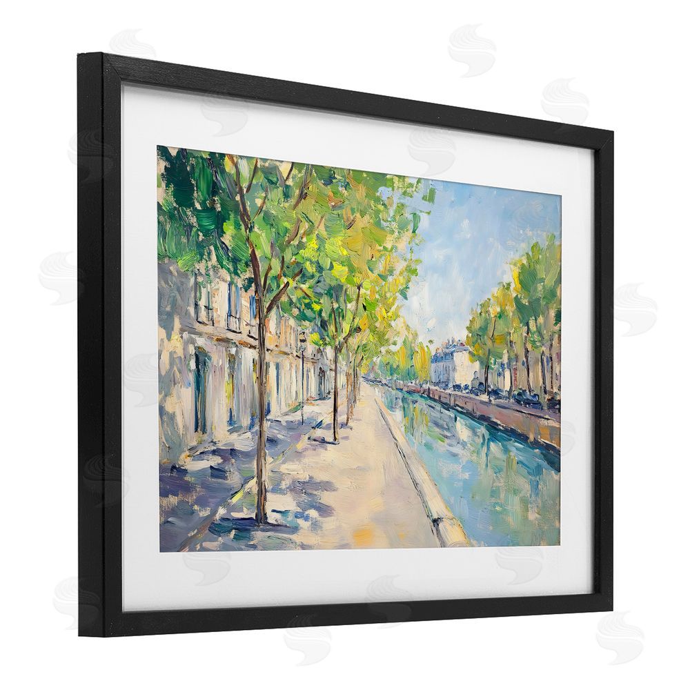 Creative Studio Montrouge Canal Promenade Black Framed Print Under Glass Wall Art