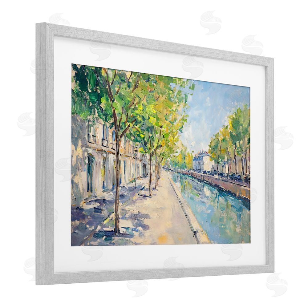 Creative Studio Montrouge Canal Promenade Gray Framed Print Under Glass Wall Art
