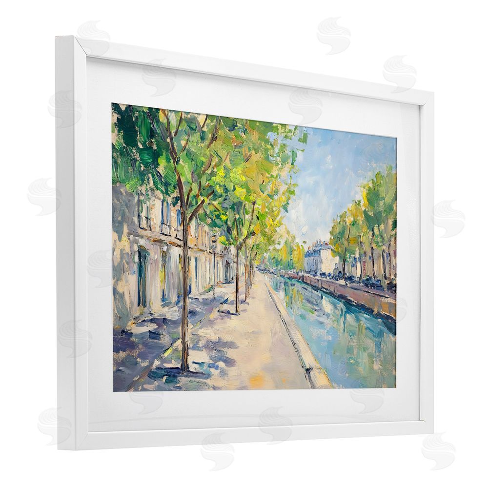 Creative Studio Montrouge Canal Promenade White Framed Print Under Glass Wall Art