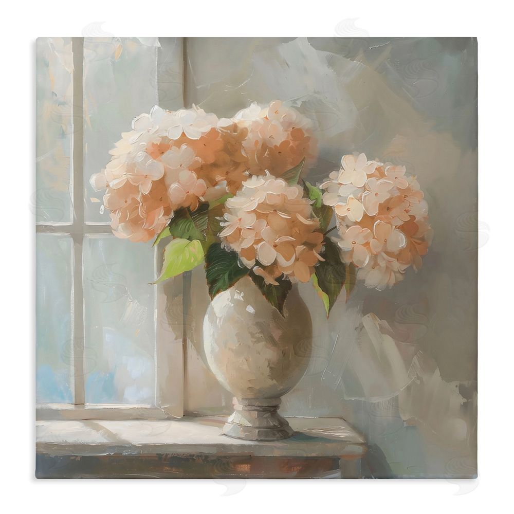 Creative Studio Pink Hydrangea in Sunlit Vase Stretched Canvas Wall Art