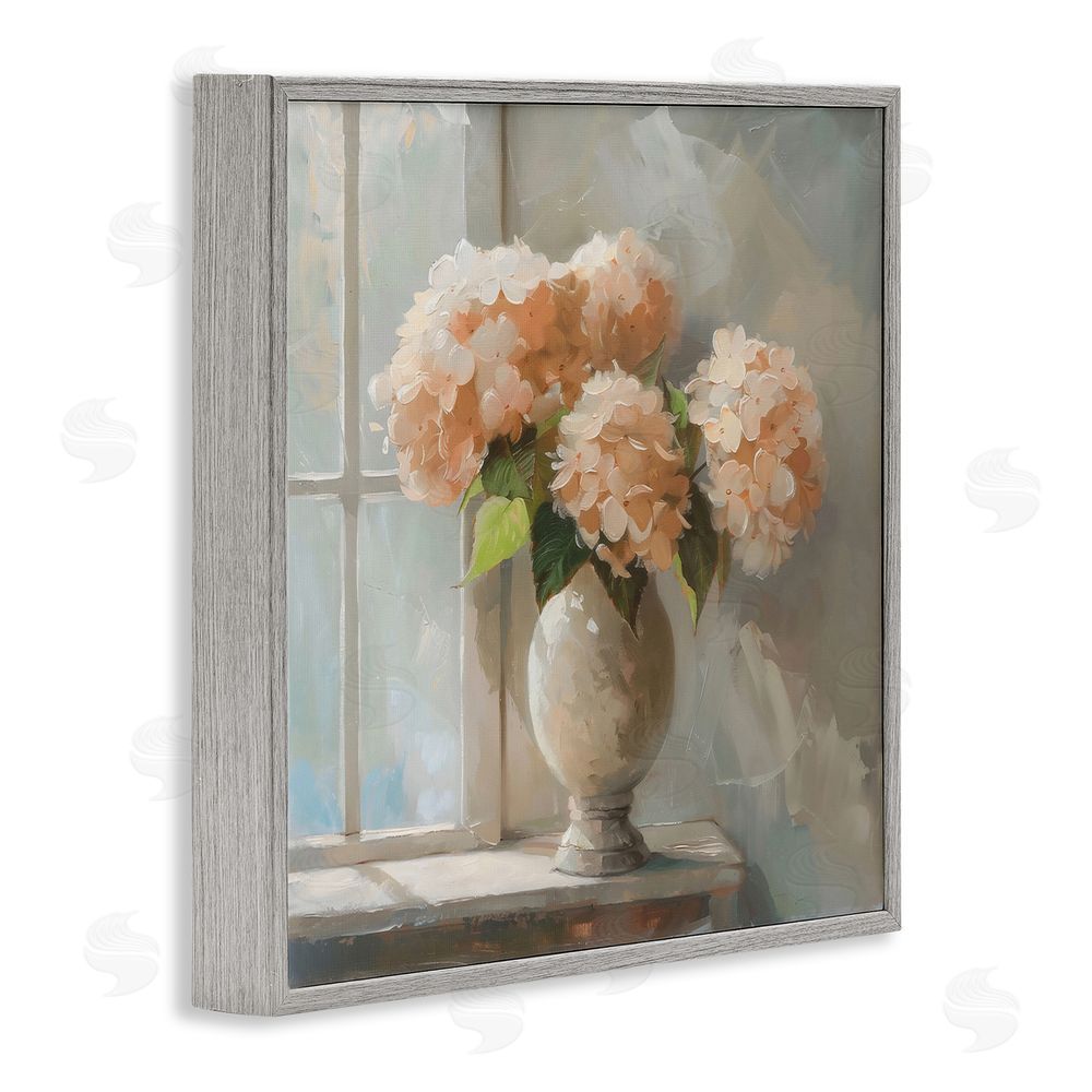 Creative Studio Pink Hydrangea in Sunlit Vase Gray Framed Giclee Wall Art