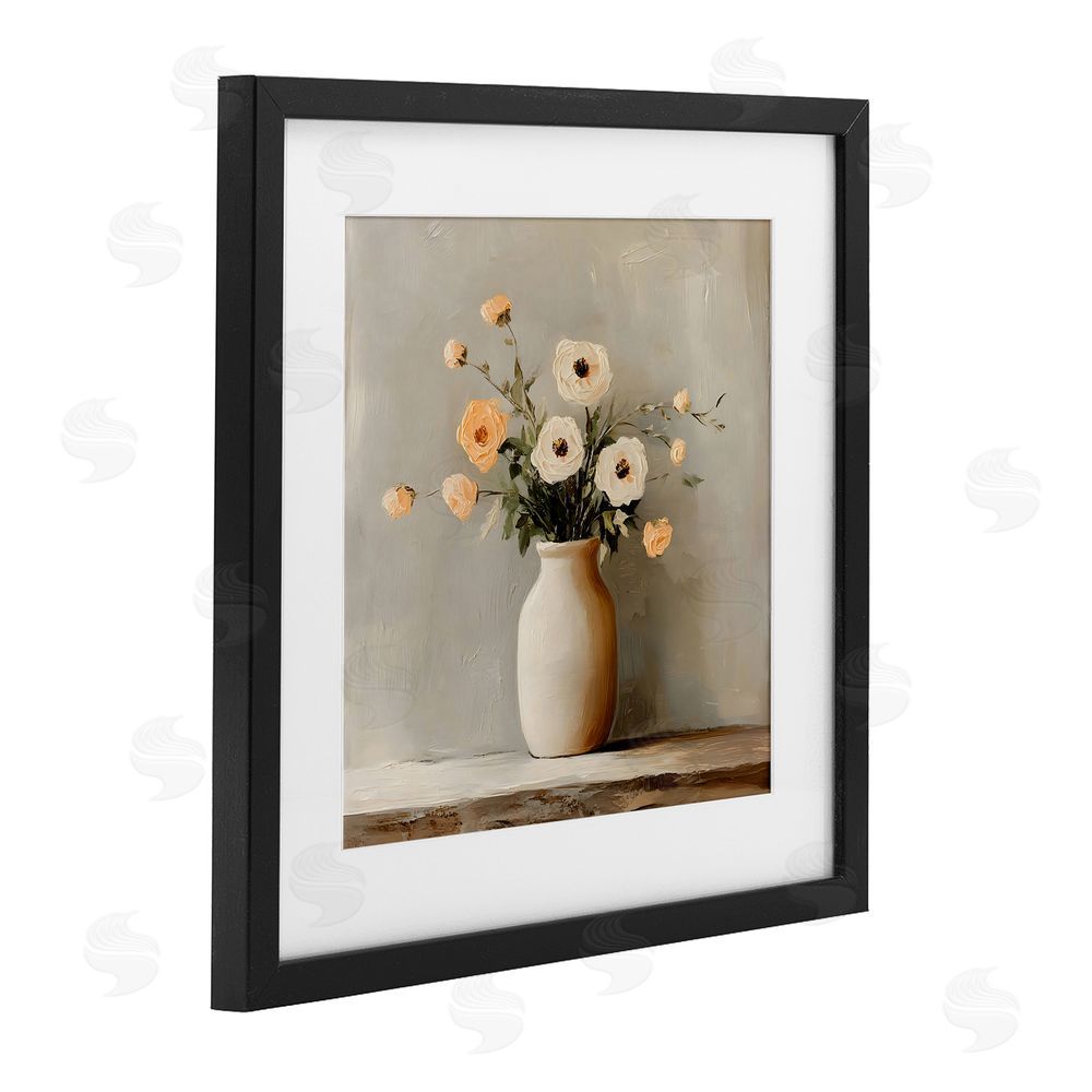 Creative Studio Simple Floral Vase in Pastels Black Framed Print Under Glass with White Mat Wall Art
