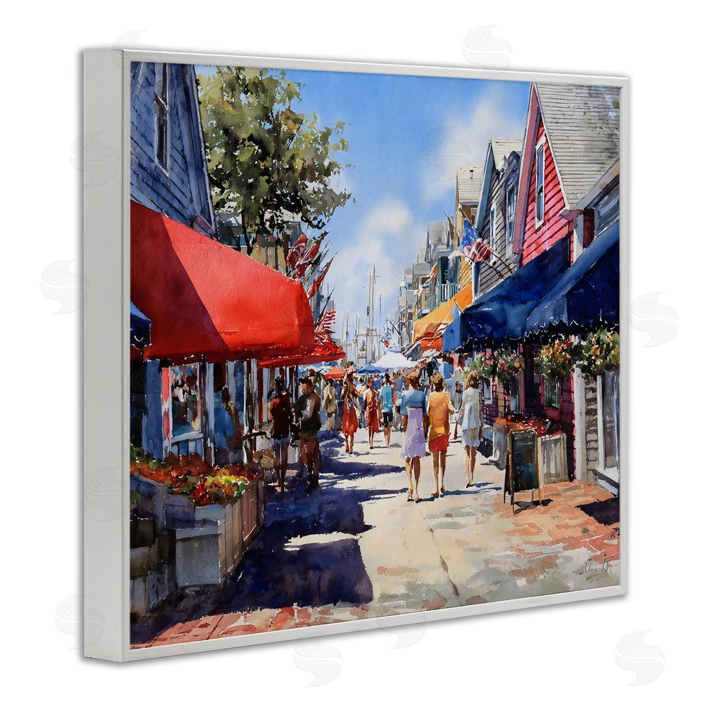 Franklyn Gregory American Coastal Town Stroll White Framed Giclee Wall Art Print