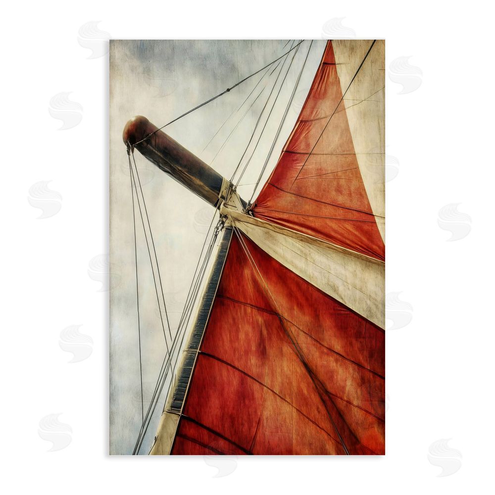 Creative Studio Red Sail at Sea Stretched Canvas Wall Art