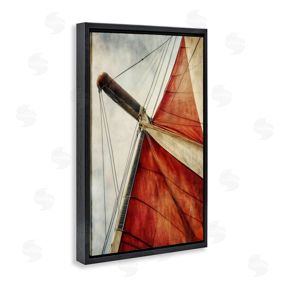 Creative Studio Red Sail at Sea Black Floating Framed Canvas Wall Art