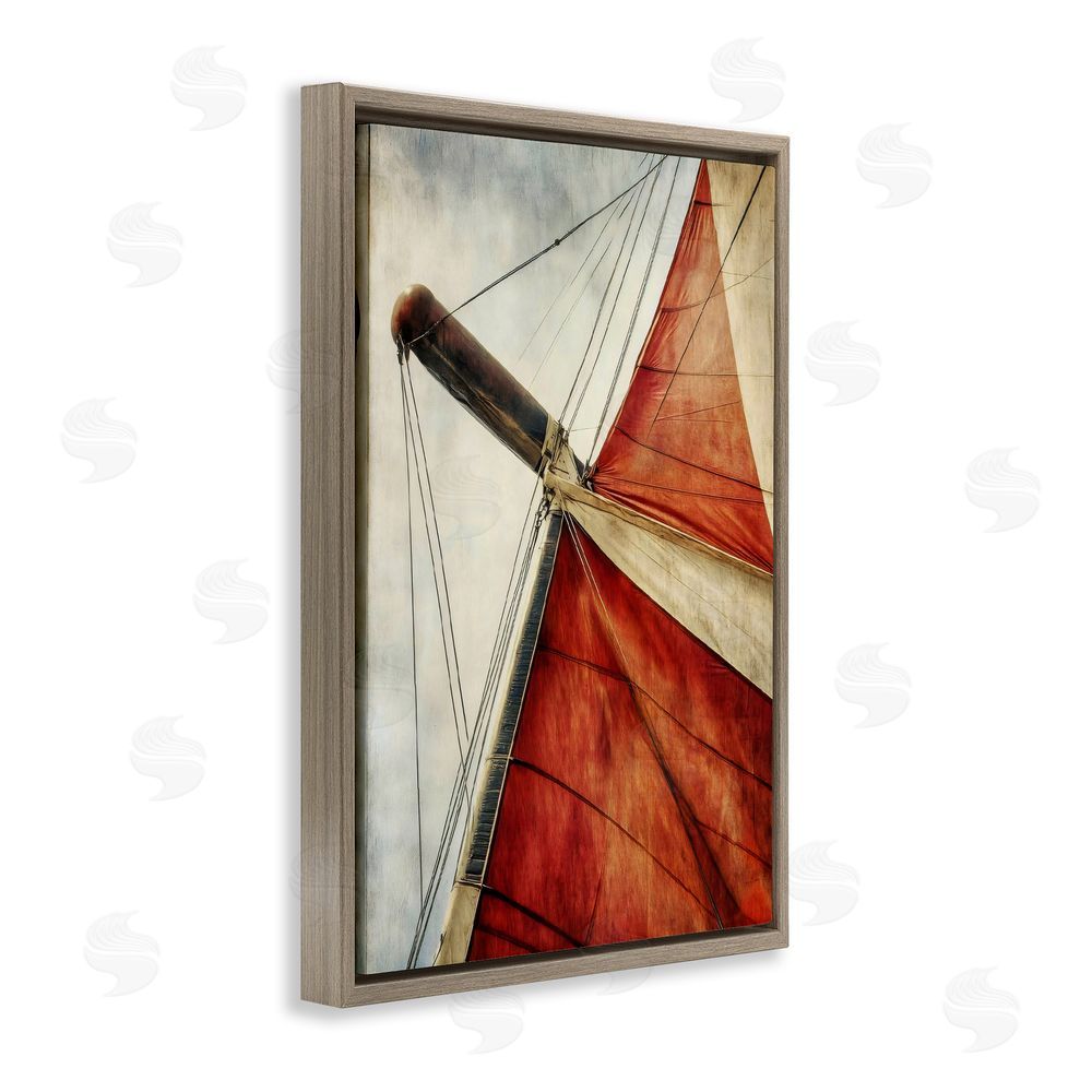 Creative Studio Red Sail at Sea Brown Floating Framed Canvas Wall Art