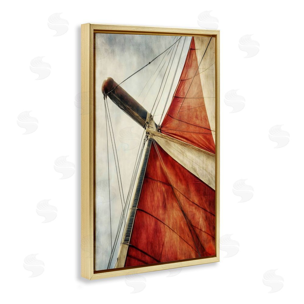 Creative Studio Red Sail at Sea Gold Floating Framed Canvas Wall Art