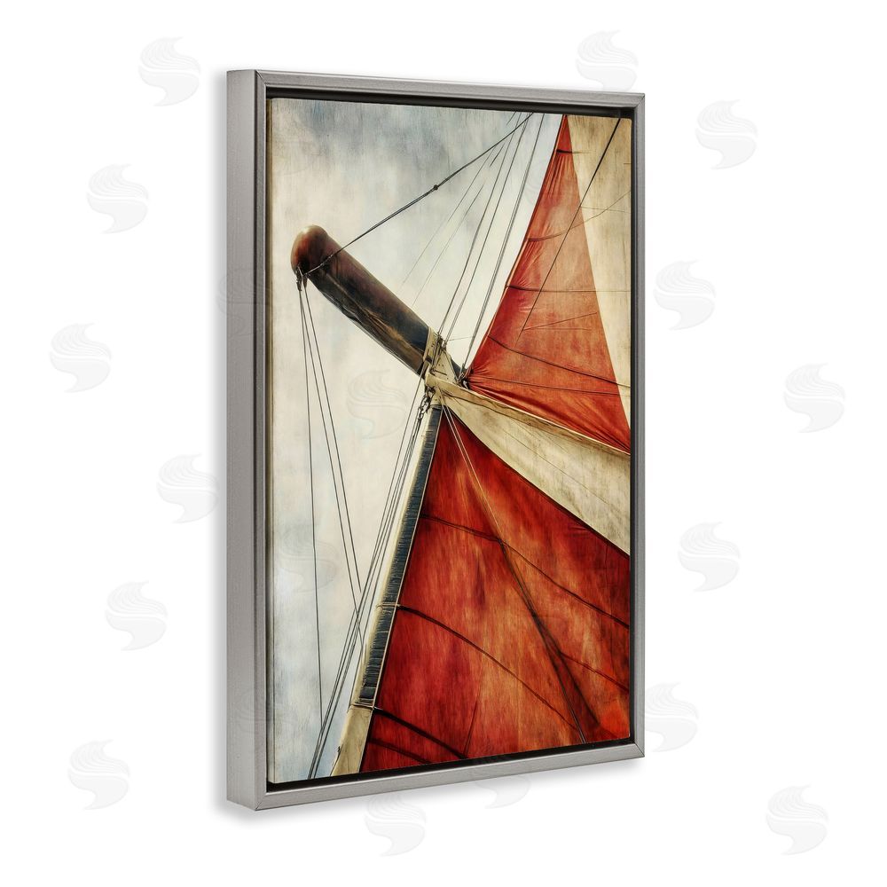 Creative Studio Red Sail at Sea Gray Floating Framed Canvas Wall Art