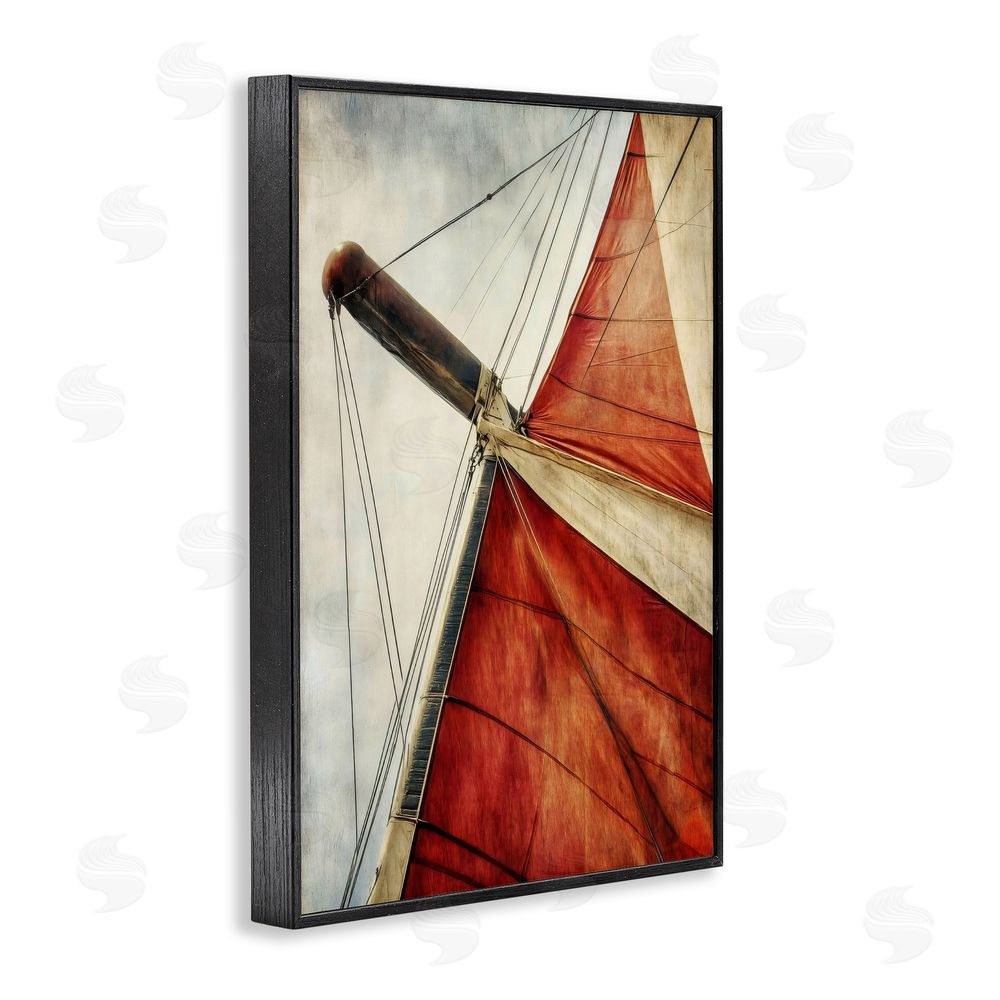 Creative Studio Red Sail at Sea Black Framed Giclee Wall Art