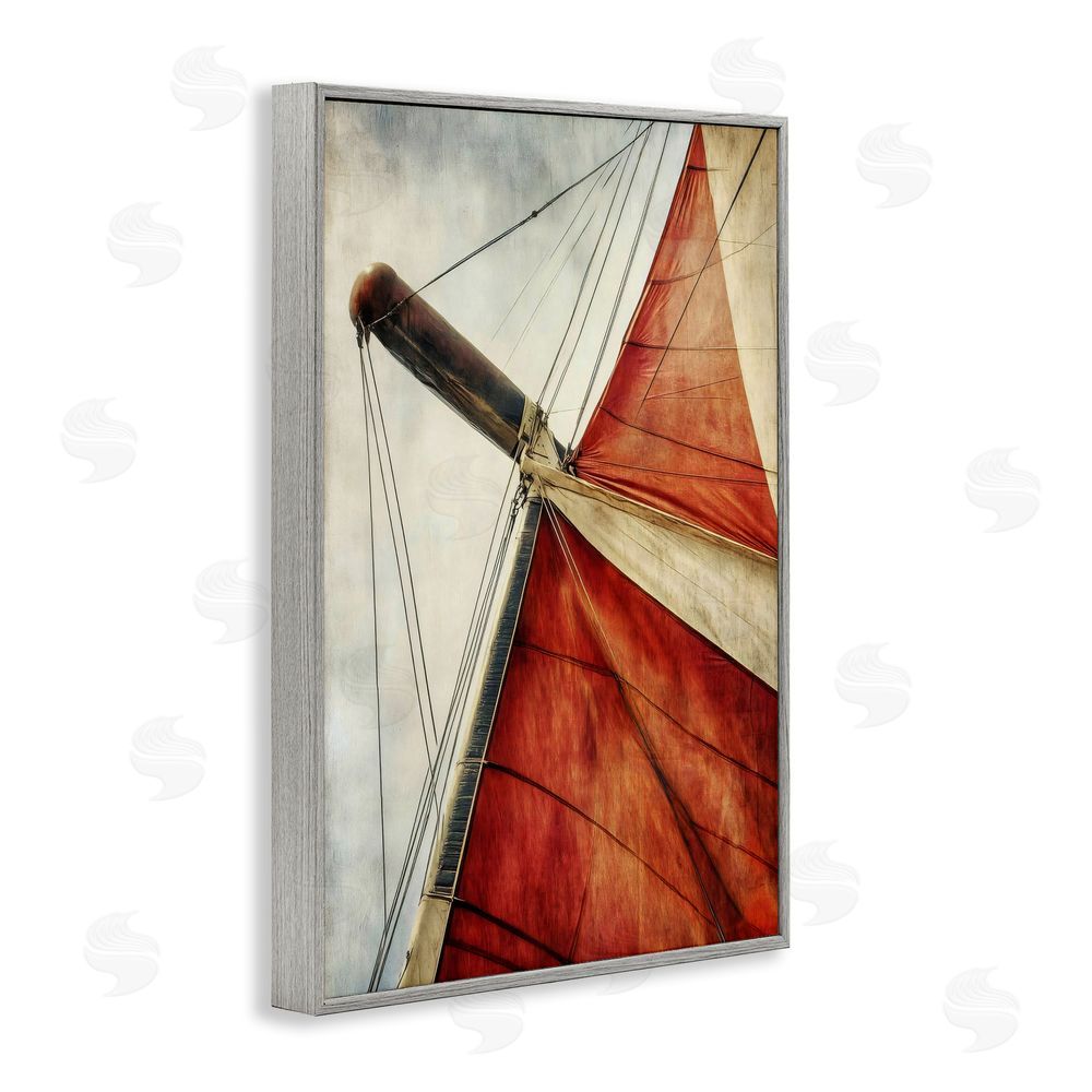Creative Studio Red Sail at Sea Gray Framed Giclee Wall Art