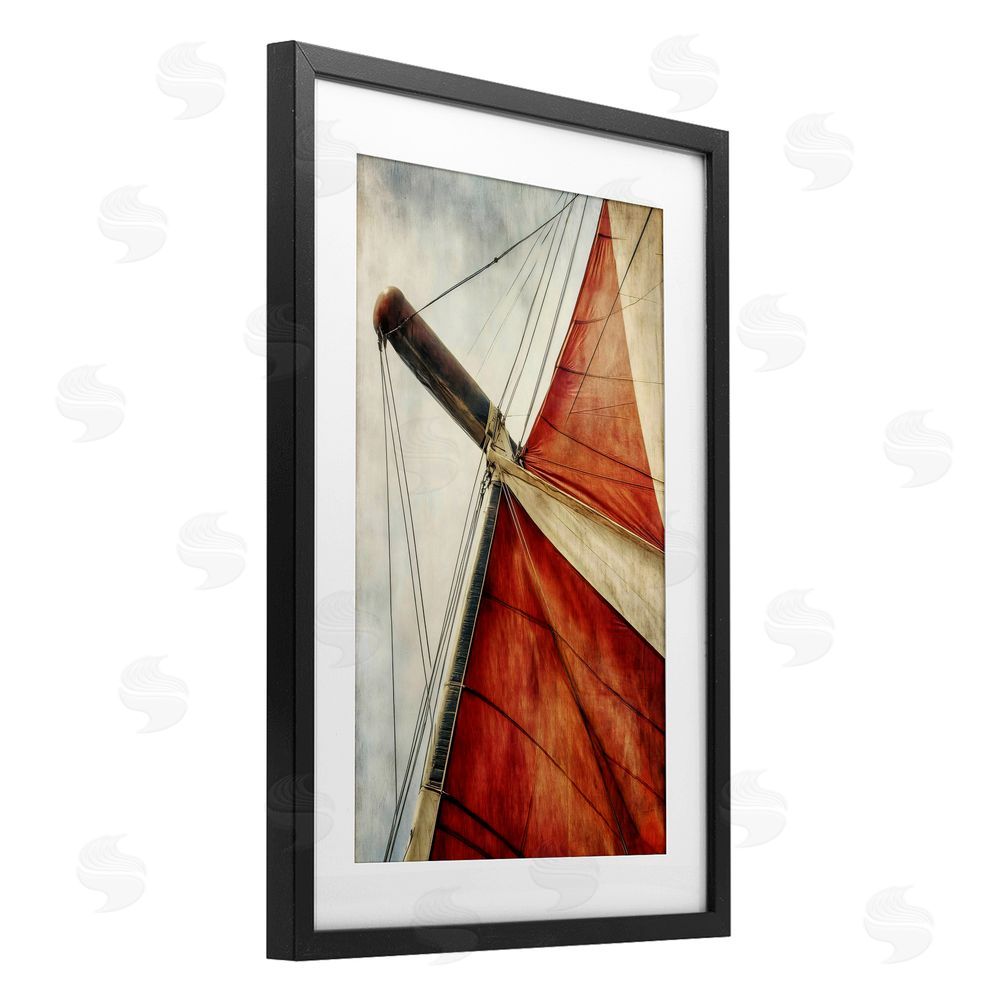 Creative Studio Red Sail at Sea Black Framed Print Under Glass Wall Art