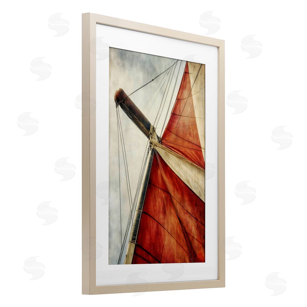 Creative Studio Red Sail at Sea Brown Framed Print Under Glass Wall Art
