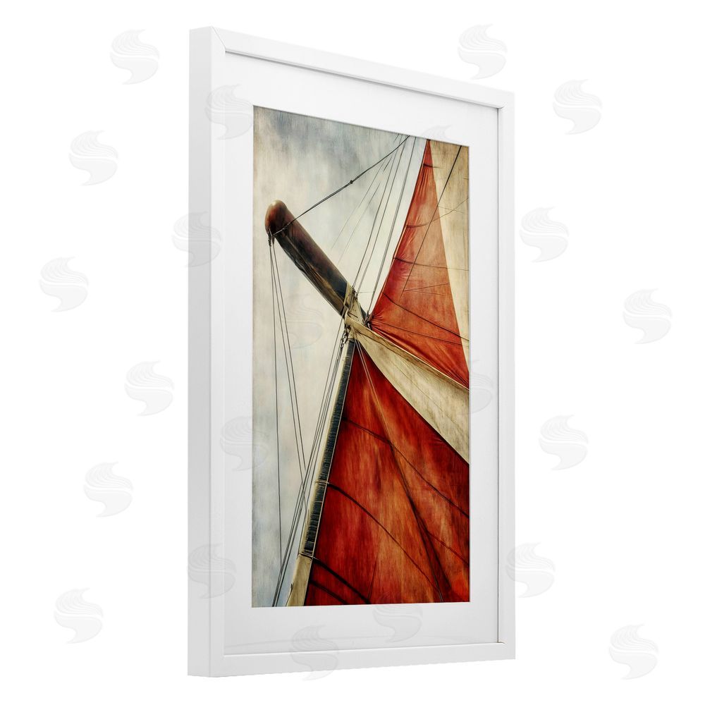 Creative Studio Red Sail at Sea White Framed Print Under Glass Wall Art