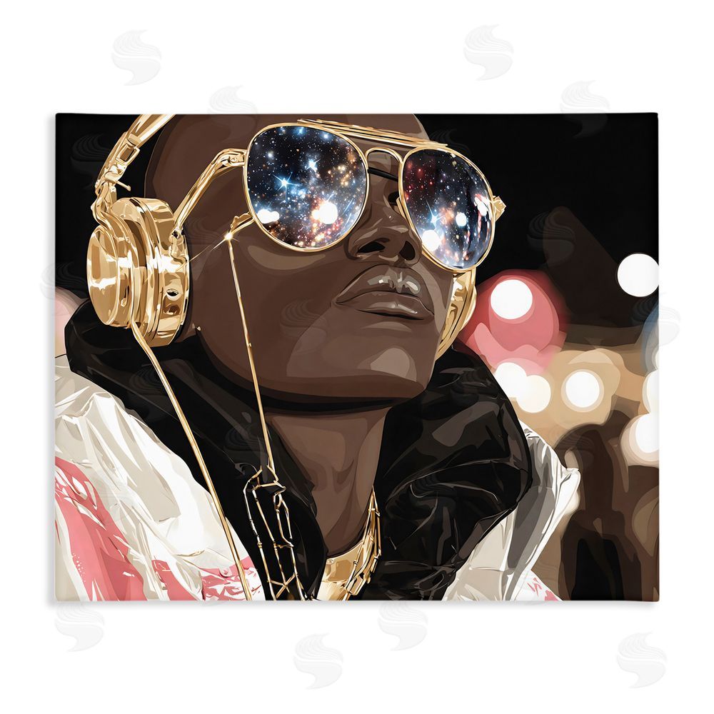 Franklyn Gregory Starry Eyed Shades with Headphones Stretched Canvas Wall Art Print