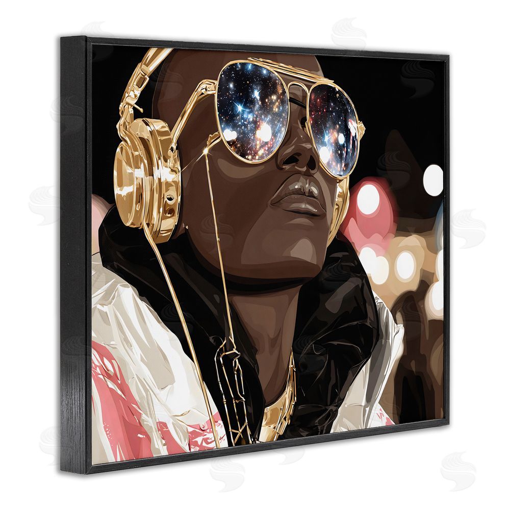 Franklyn Gregory Starry Eyed Shades with Headphones Black Framed Giclee Wall Art Print