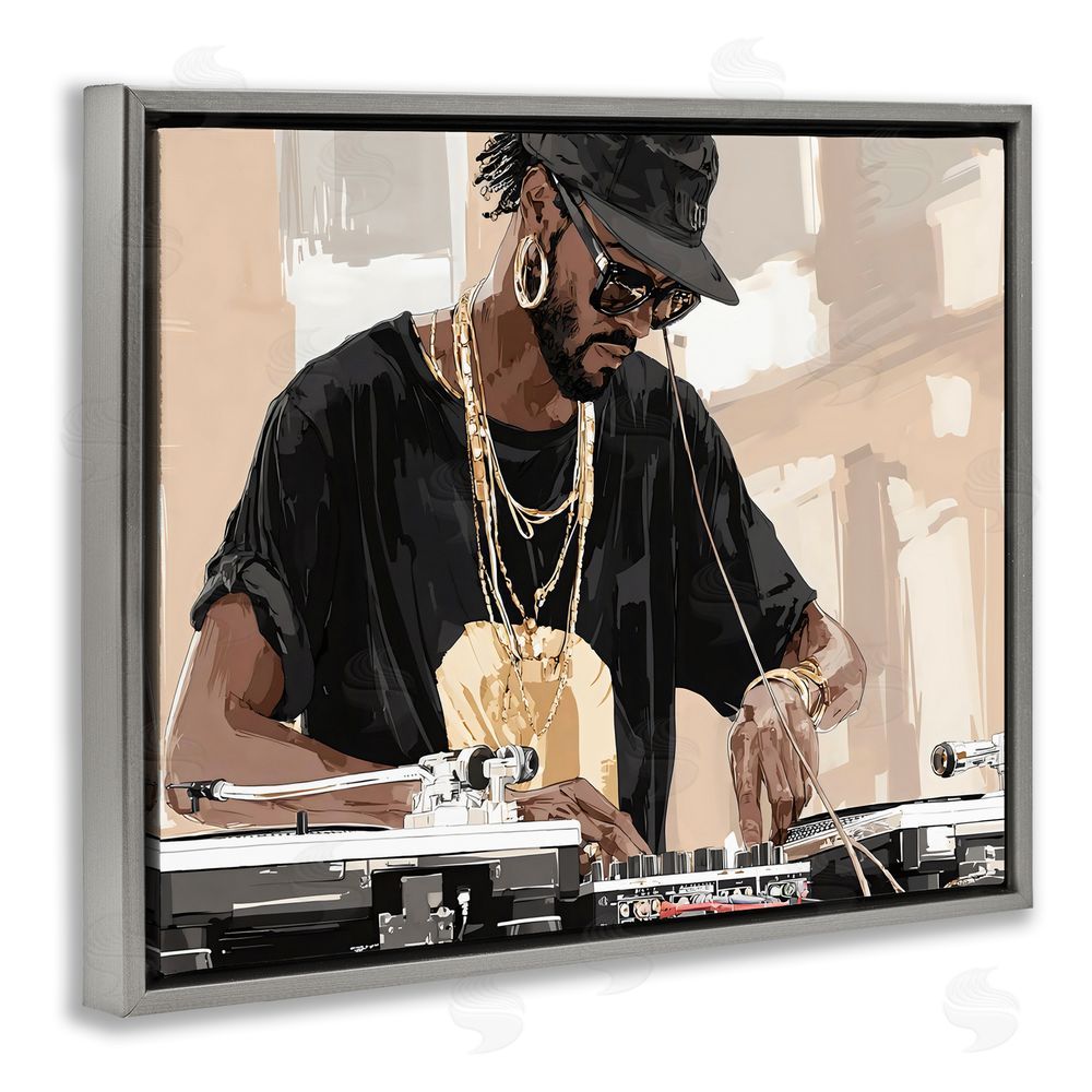 Franklyn Gregory Timeless DJ with Urban Rhythm Gray Floating Framed Canvas Wall Art Print