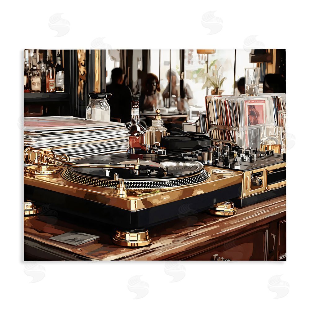 Franklyn Gregory Work Place Vintage Gold Turntable Stretched Canvas Wall Art Print