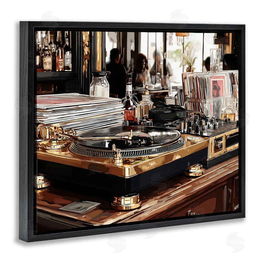 Franklyn Gregory Work Place Vintage Gold Turntable Black Floating Framed Canvas Wall Art Print