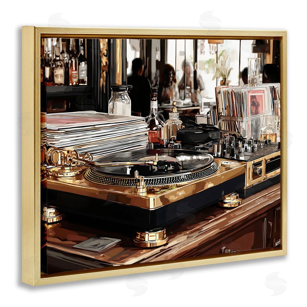 Franklyn Gregory Work Place Vintage Gold Turntable Gold Floating Framed Canvas Wall Art Print