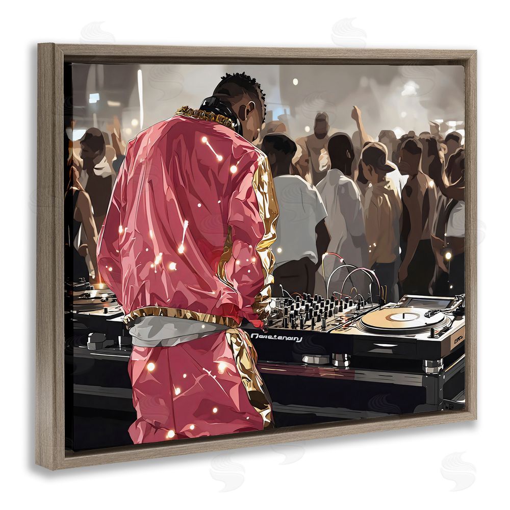 Franklyn Gregory DJ Performance At Nightclub Brown Floating Frame Canvas Wall Art Print