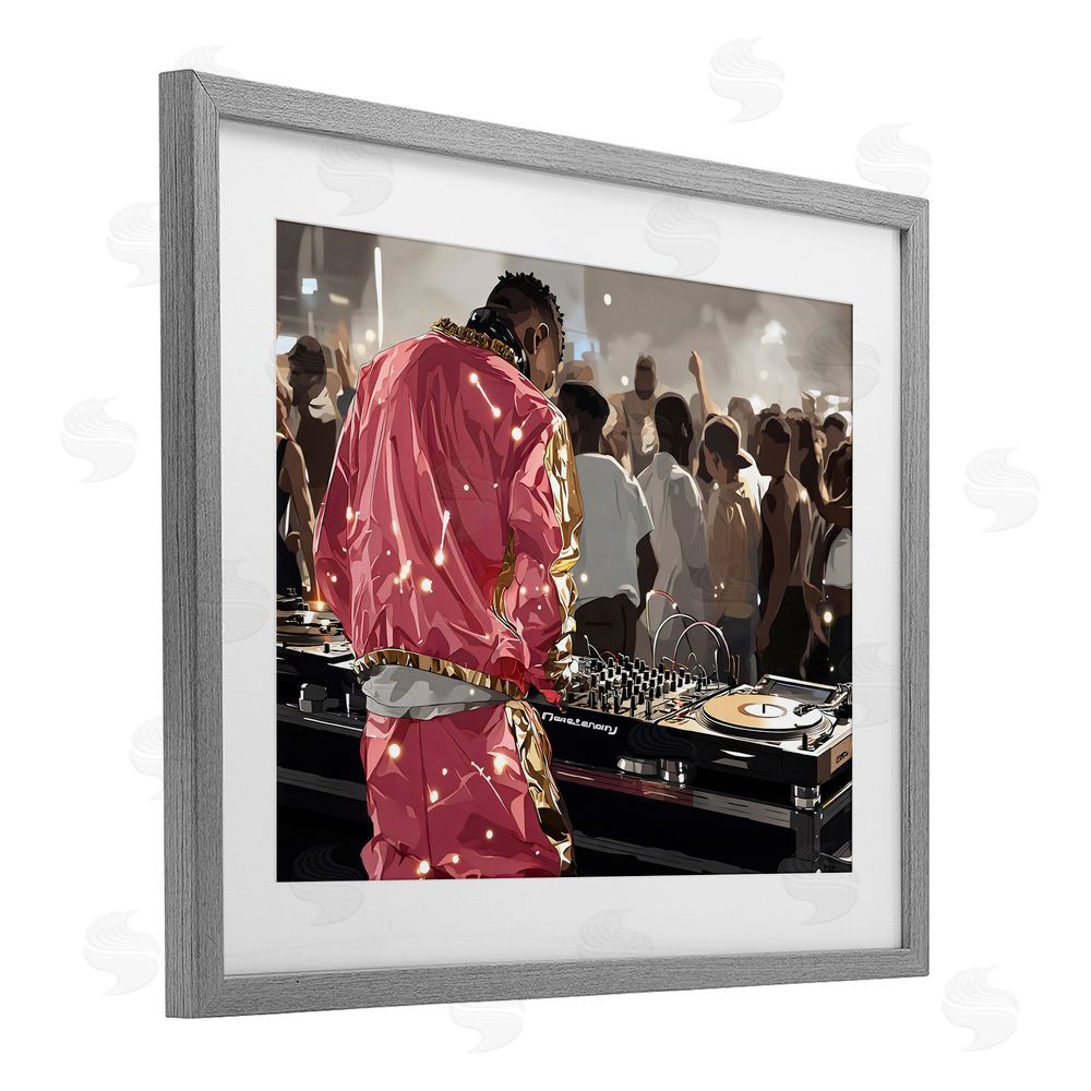 Franklyn Gregory DJ Performance At Nightclub Gray Framed Print Under Glass Wall Art