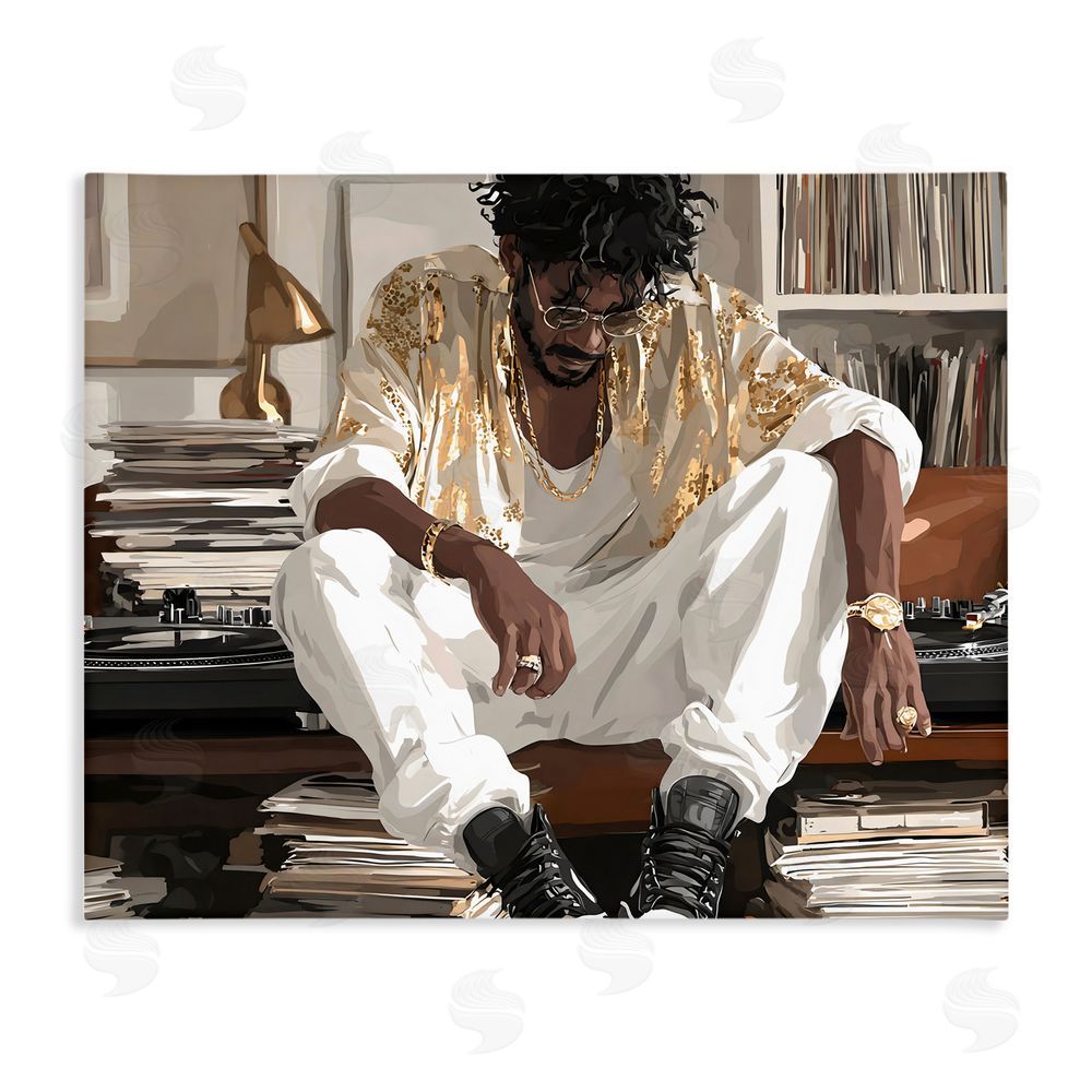 Franklyn Gregory DJ with Record Collection Stretched Canvas Wall Art