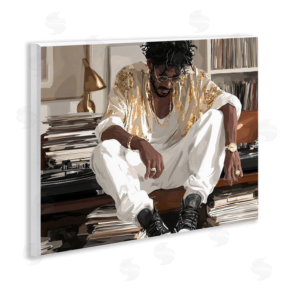 Franklyn Gregory DJ with Record Collection Wall Plaque with Fixed Lithograph Print