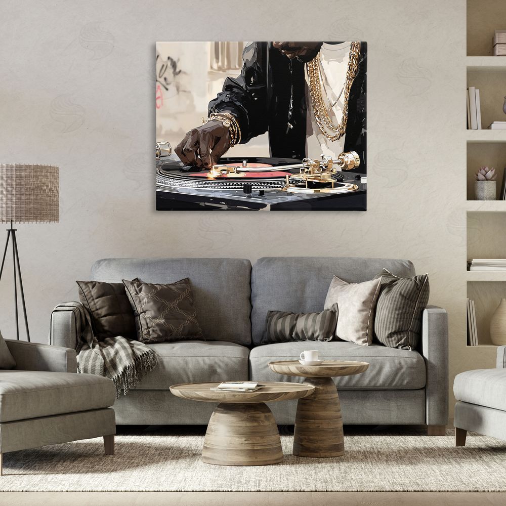 Franklyn Gregory Golden Touch on DJ's Turntable Stretched Canvas Wall Art in Room