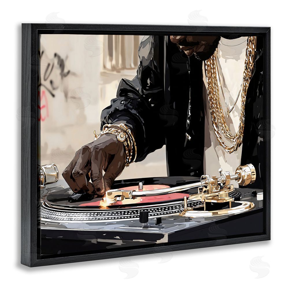 Franklyn Gregory Golden Touch on DJ's Turntable Black Floating Framed Canvas Wall Art