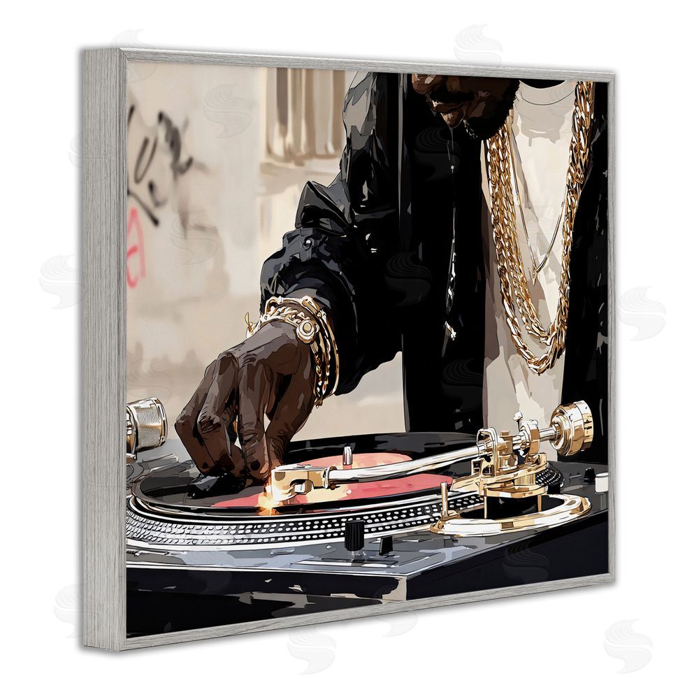 Franklyn Gregory Golden Touch on DJ's Turntable Gray Framed Giclee Wall Art