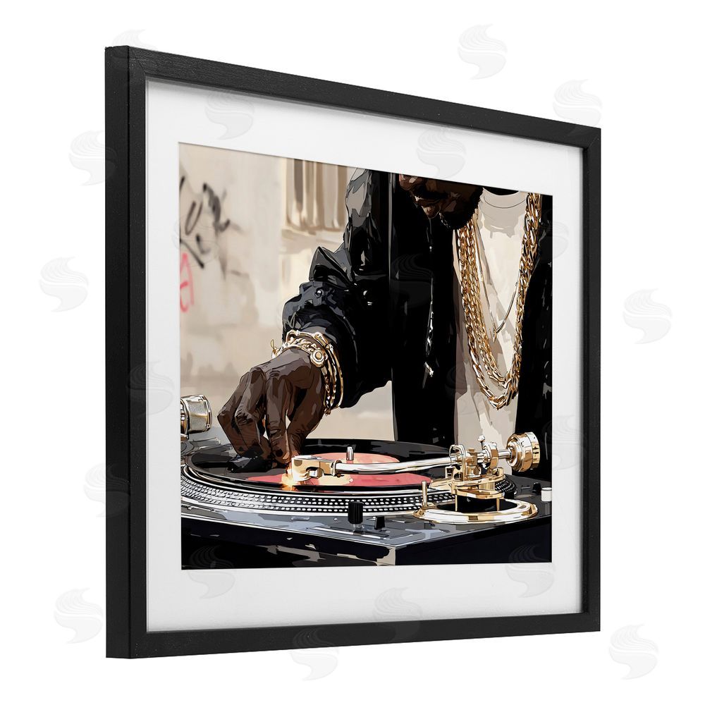 Franklyn Gregory Golden Touch on DJ's Turntable Black Framed Print Under Glass Wall Art