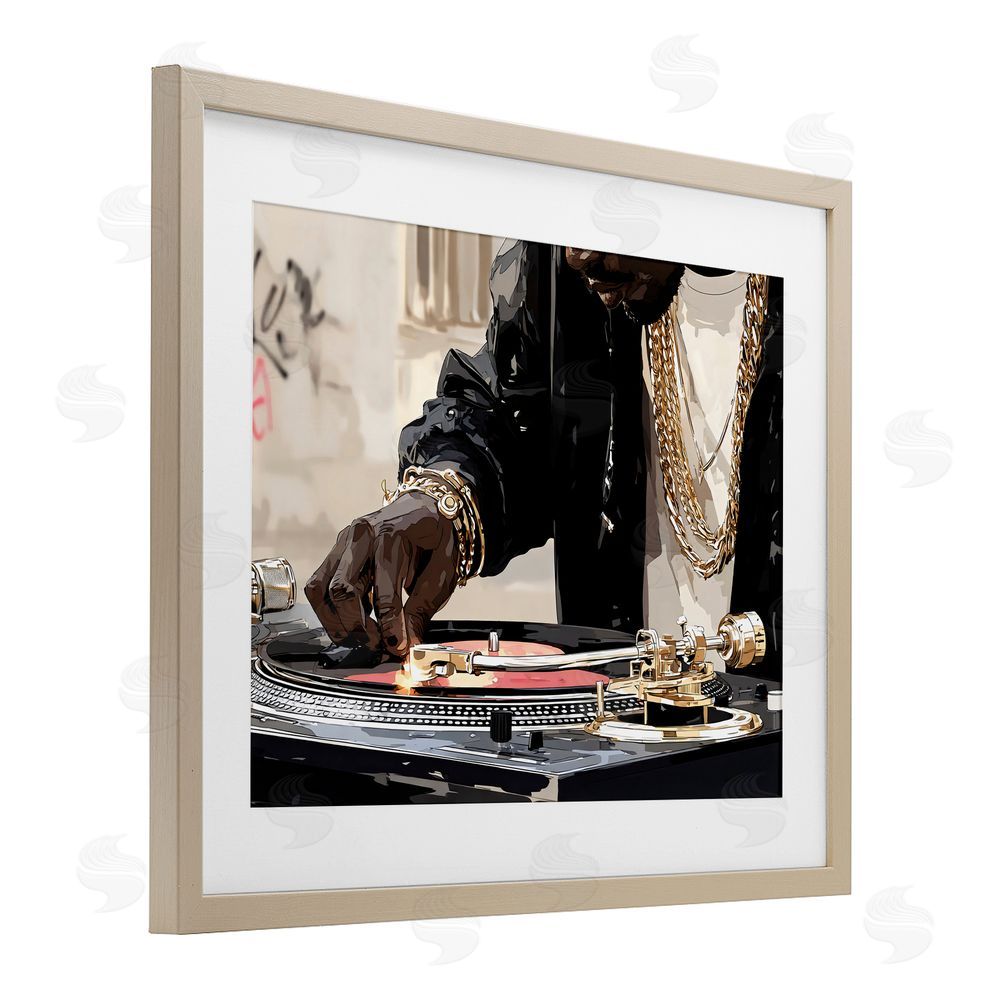 Franklyn Gregory Golden Touch on DJ's Turntable Brown Framed Print Under Glass Wall Art