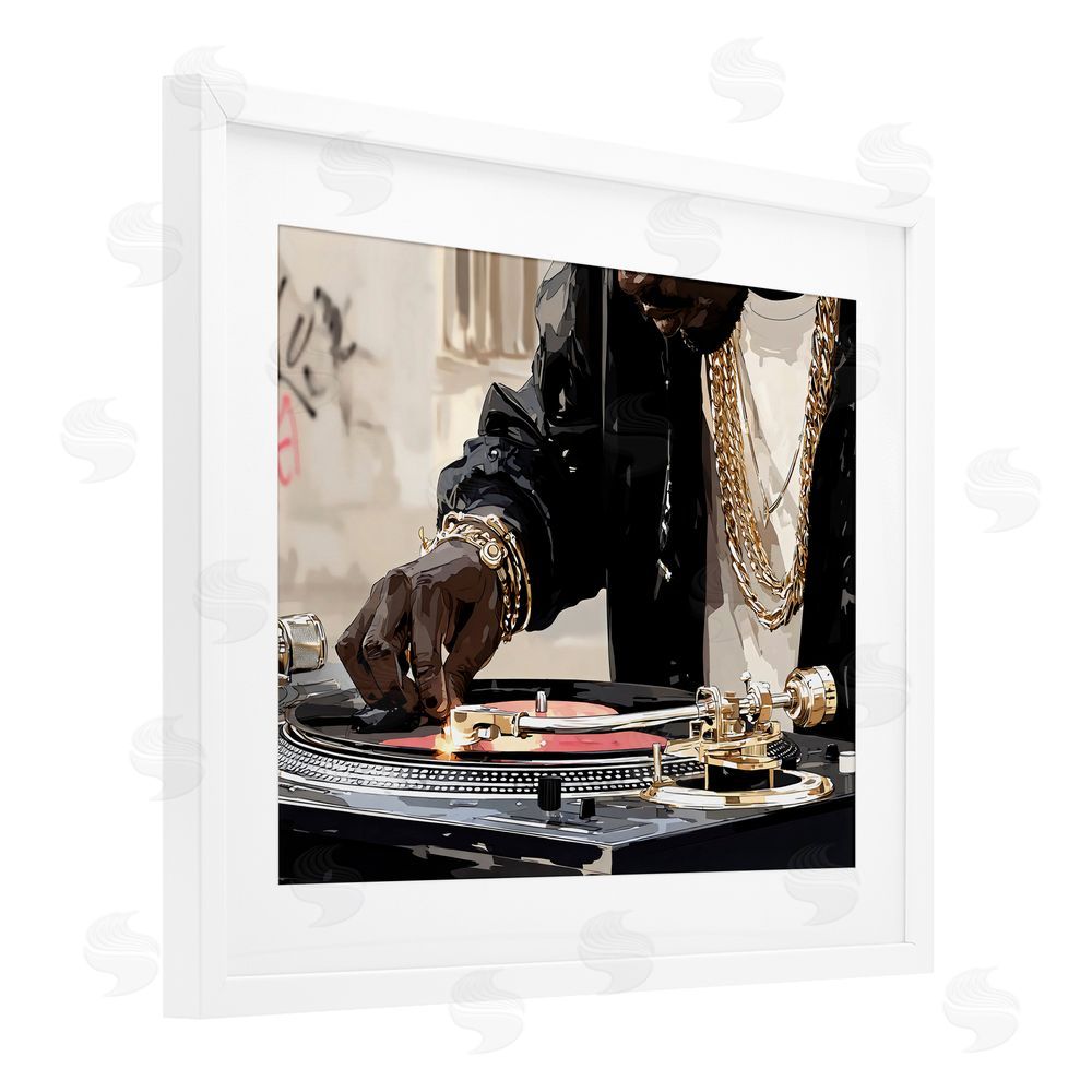 Franklyn Gregory Golden Touch on DJ's Turntable White Framed Print Under Glass Wall Art