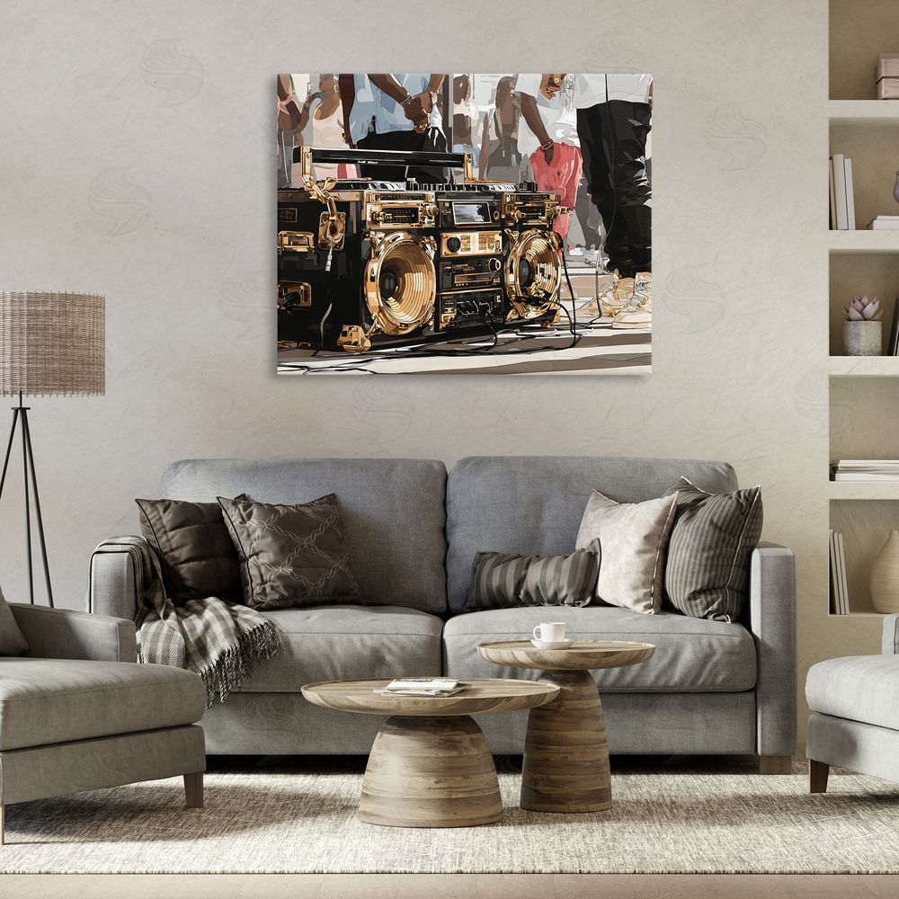 Franklyn Gregory Golden Stereo Hip Hop Beats Stretched Canvas Wall Art in Room