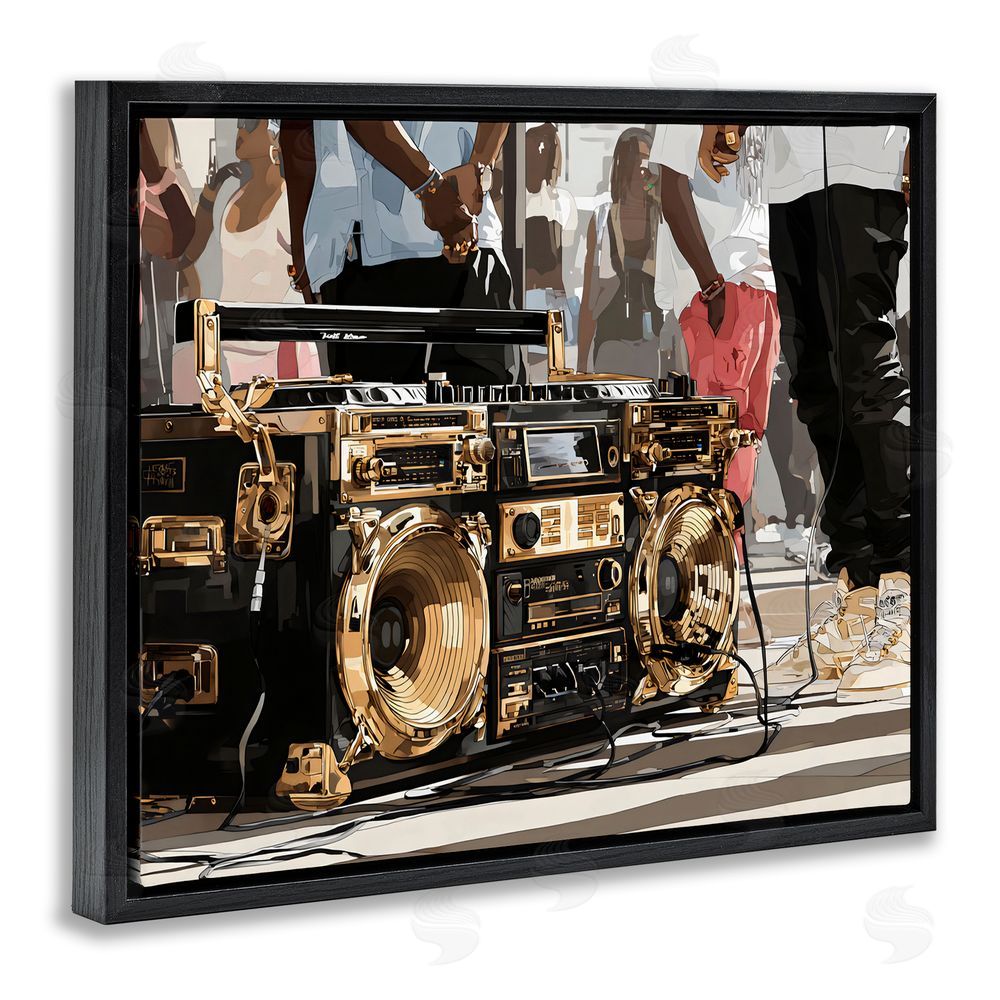 Franklyn Gregory Golden Stereo Hip Hop Beats Black Floating Framed Canvas Wall Art