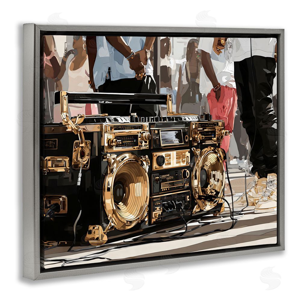 Franklyn Gregory Golden Stereo Hip Hop Beats Gray Floating Framed Canvas Wall Art