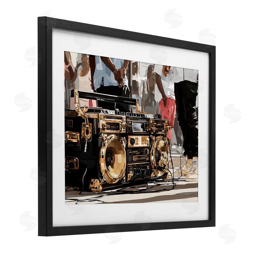 Franklyn Gregory Golden Stereo Hip Hop Beats Black Framed Print Under Glass Wall Art