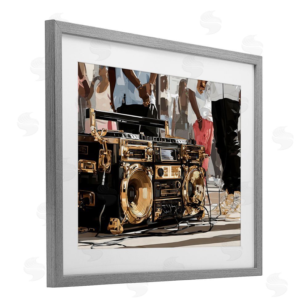 Franklyn Gregory Golden Stereo Hip Hop Beats Gray Framed Print Under Glass Wall Art