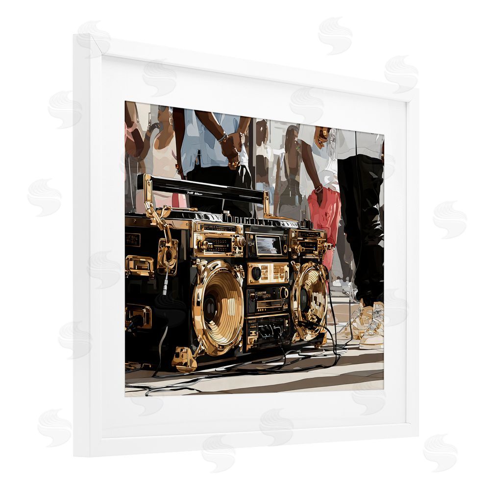 Franklyn Gregory Golden Stereo Hip Hop Beats White Framed Print Under Glass Wall Art