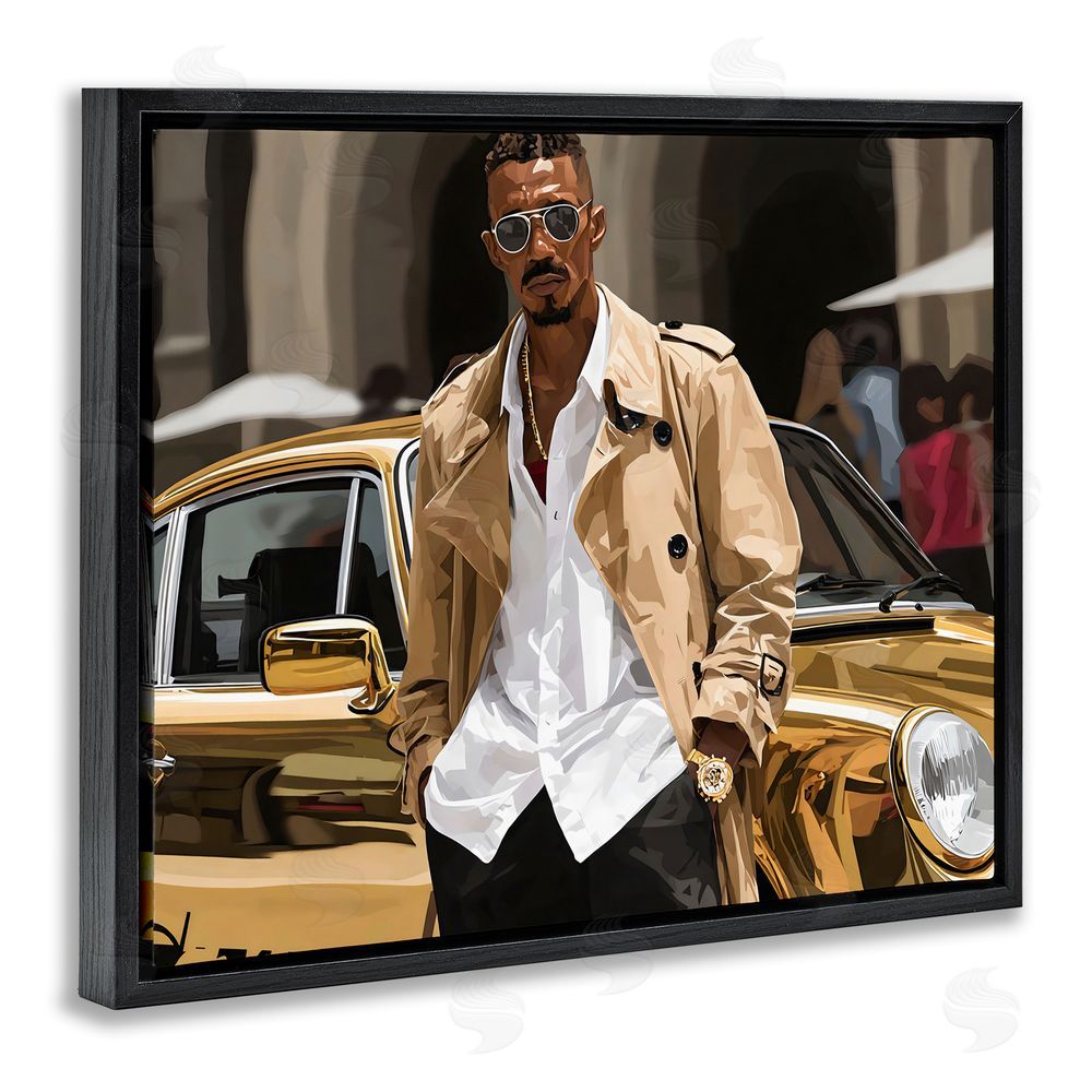 Franklyn Gregory Classy Gilded Sportscar & Driver Black Floating Frame Canvas Wall Art Print
