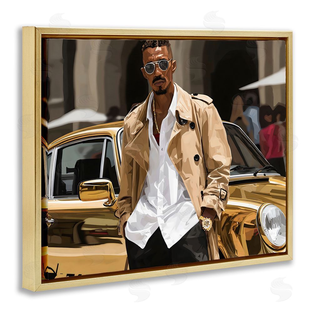 Franklyn Gregory Classy Gilded Sportscar & Driver Gold Floating Frame Canvas Wall Art Print