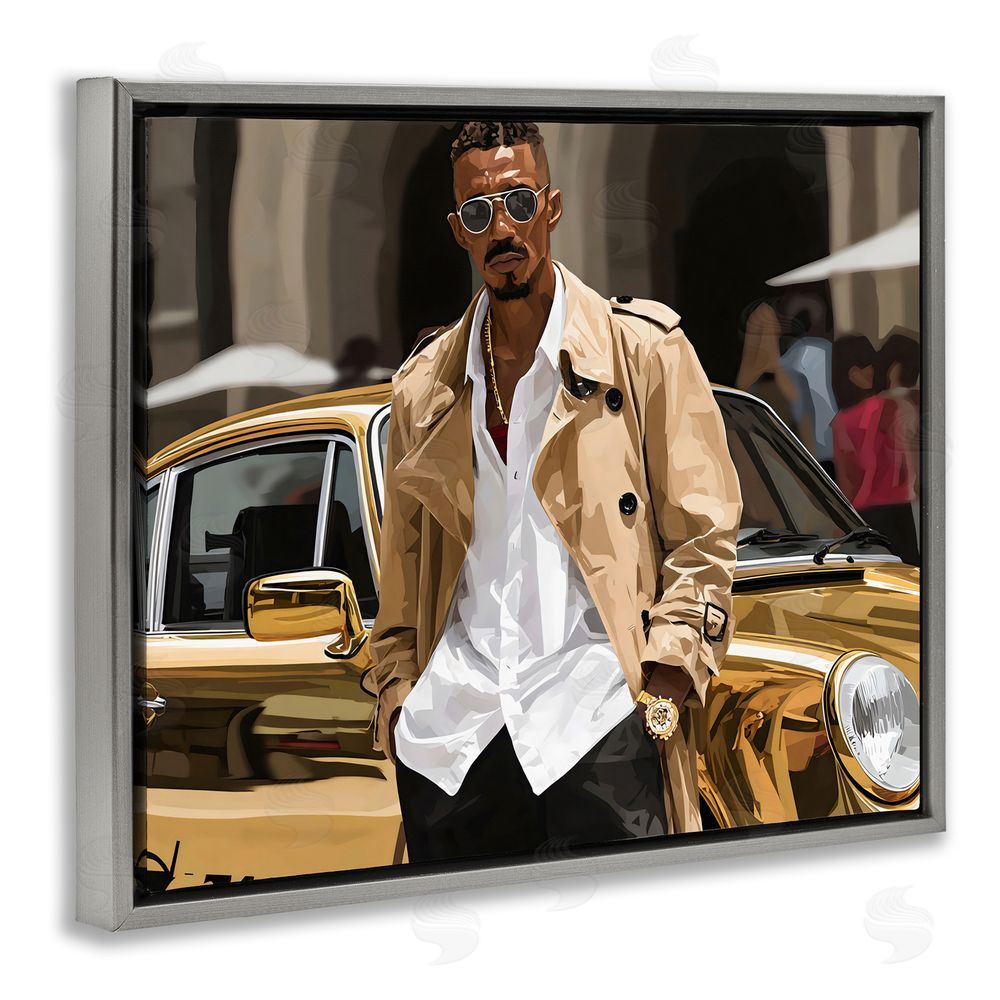 Franklyn Gregory Classy Gilded Sportscar & Driver Gray Floating Frame Canvas Wall Art Print