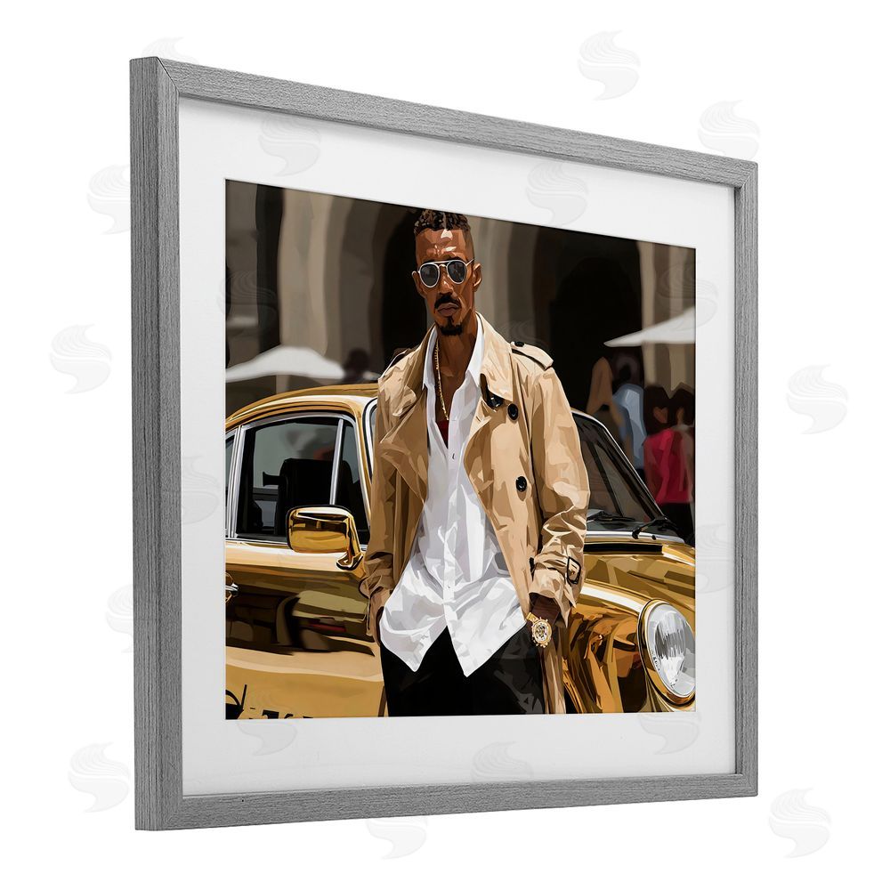 Franklyn Gregory Classy Gilded Sportscar & Driver Gray Framed Print Under Glass Wall Art