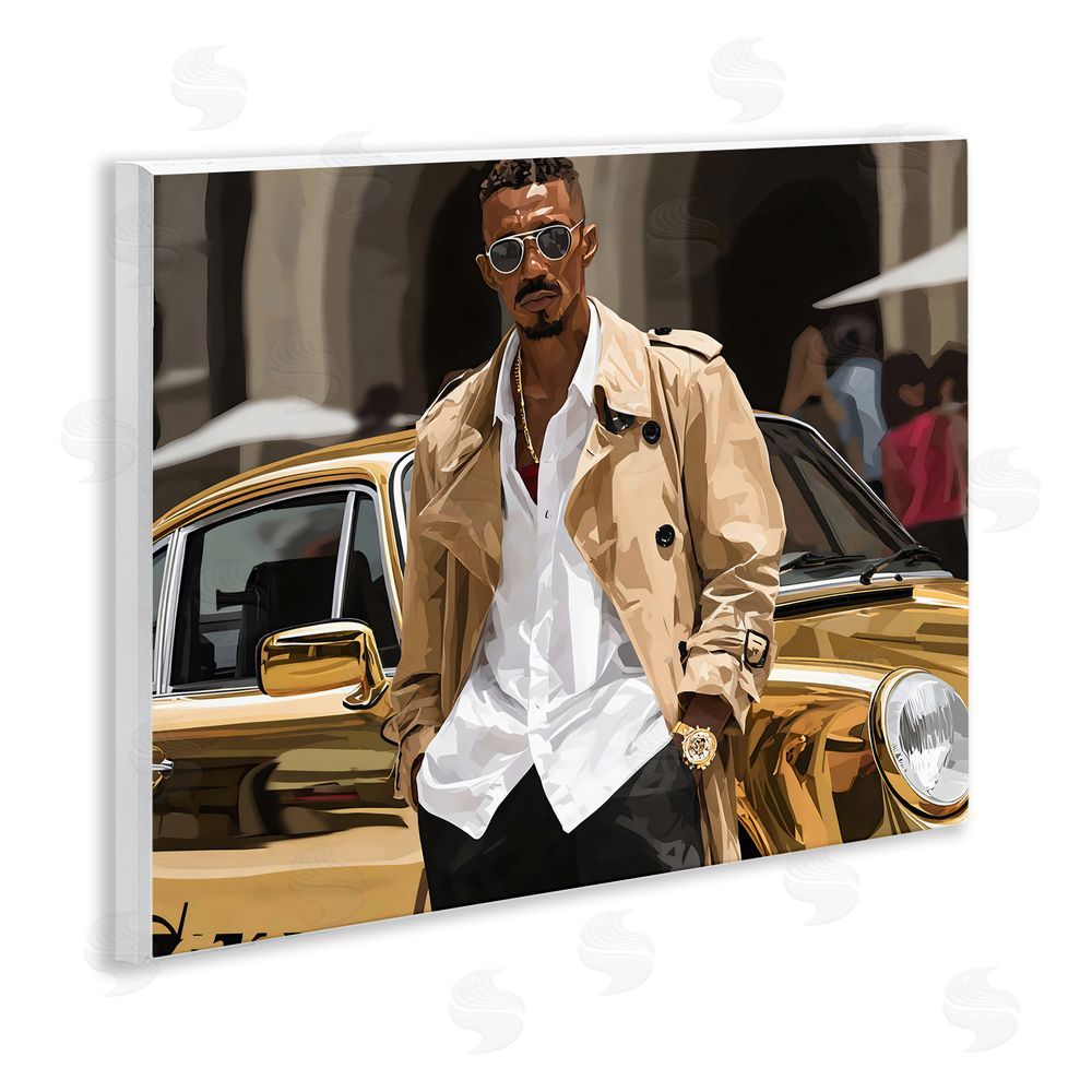 Franklyn Gregory Classy Gilded Sportscar & Driver Wall Plaque with Fixed Lithograph Print