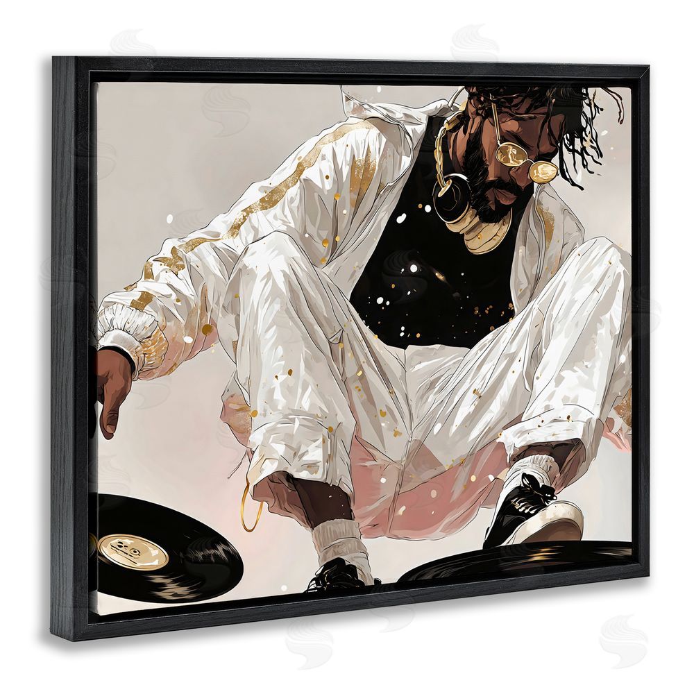 Franklyn Gregory Record Dance Stylish DJ Black Floating Framed Canvas Wall Art