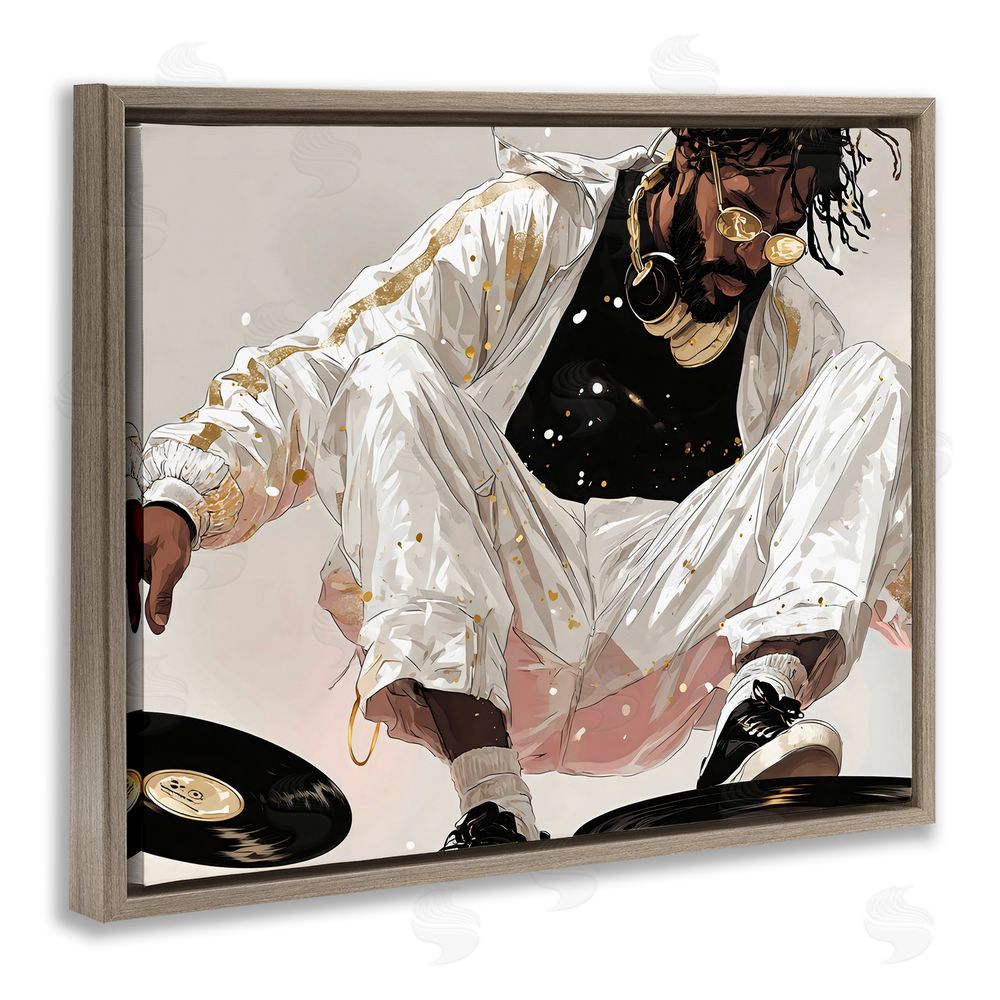 Franklyn Gregory Record Dance Stylish DJ Brown Floating Framed Canvas Wall Art