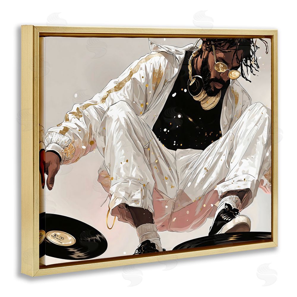 Franklyn Gregory Record Dance Stylish DJ Gold Floating Framed Canvas Wall Art