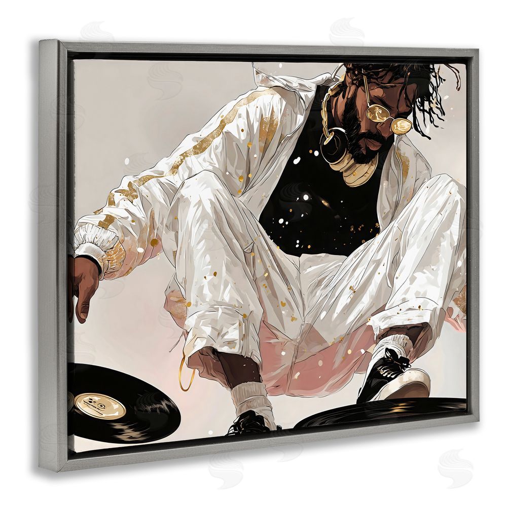 Franklyn Gregory Record Dance Stylish DJ Gray Floating Framed Canvas Wall Art