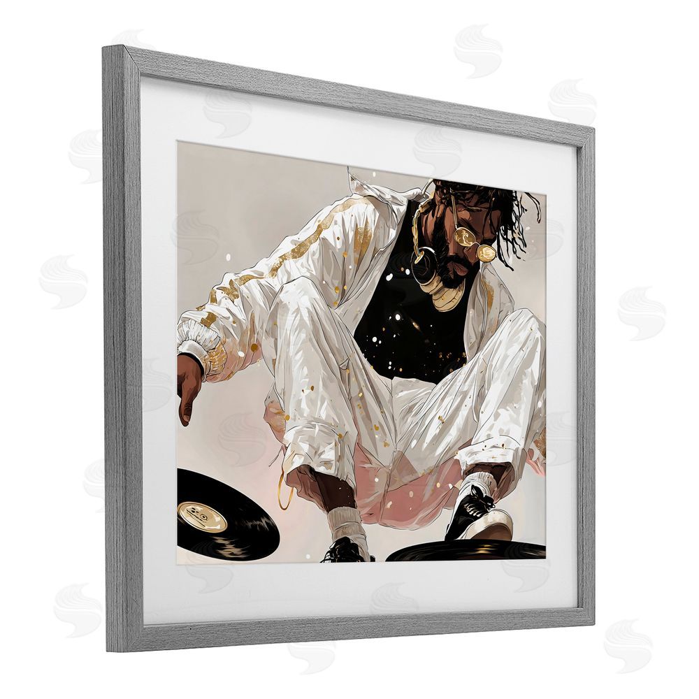 Franklyn Gregory Record Dance Stylish DJ Gray Framed Print Under Glass Wall Art